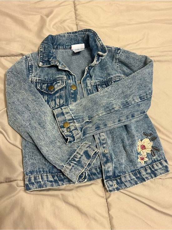 Little Lass Other - Little Lass Light Blue Denim Jacket with Floral Embroidery